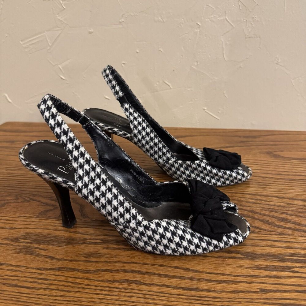 Vintage‎ Linea Paolo Houndstooth Tweed Peep Toe Heels Size 7